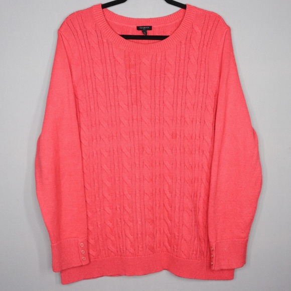 Talbots Plus Sweater Womens Size 2x Coral Red Cable Knit Pullover Cotton - Picture 1 of 5